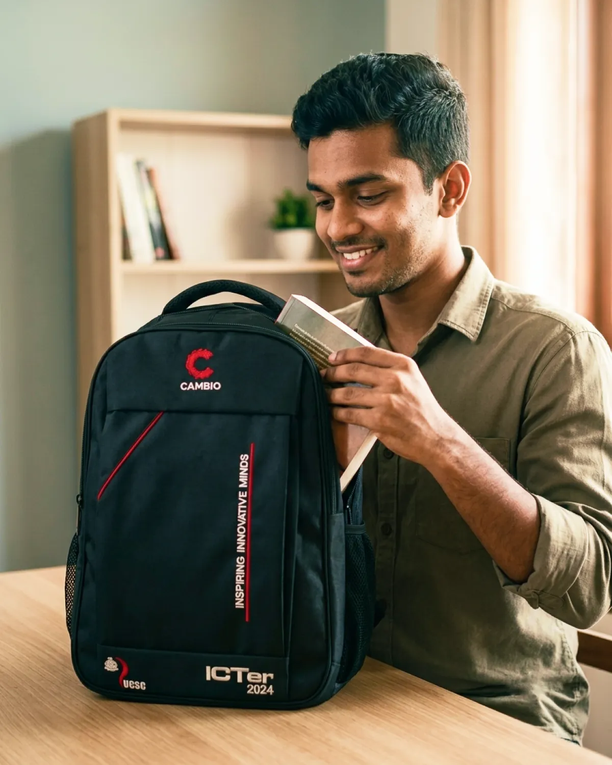 Happy employees with branded gifts